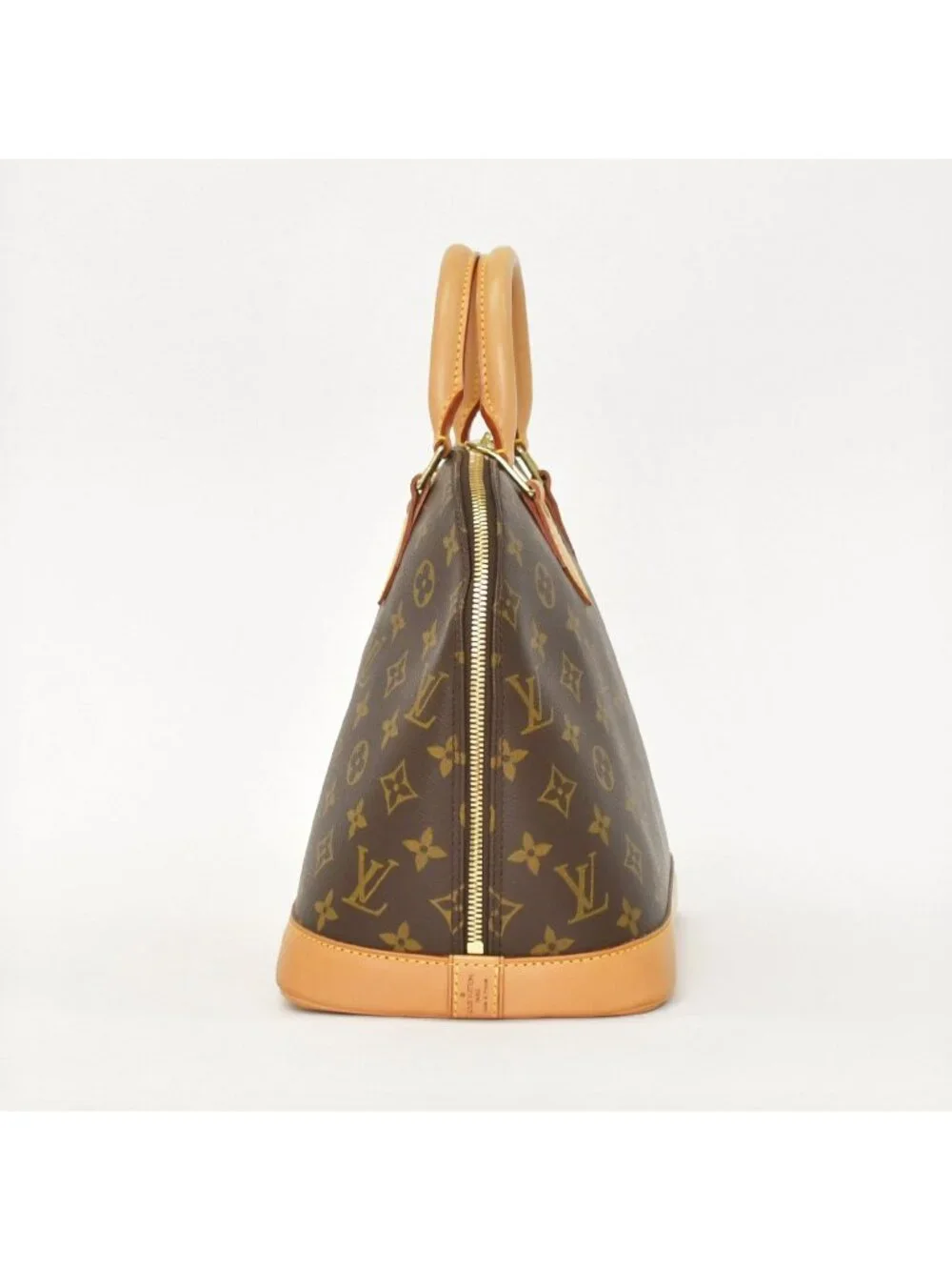 Louis Vuitton Alma PM Handbag Monogram Canvas Vachetta Leather Brown Gold